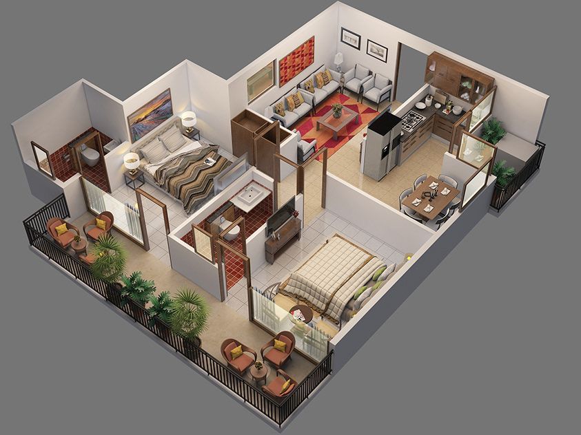 2BHK Interior 3D View