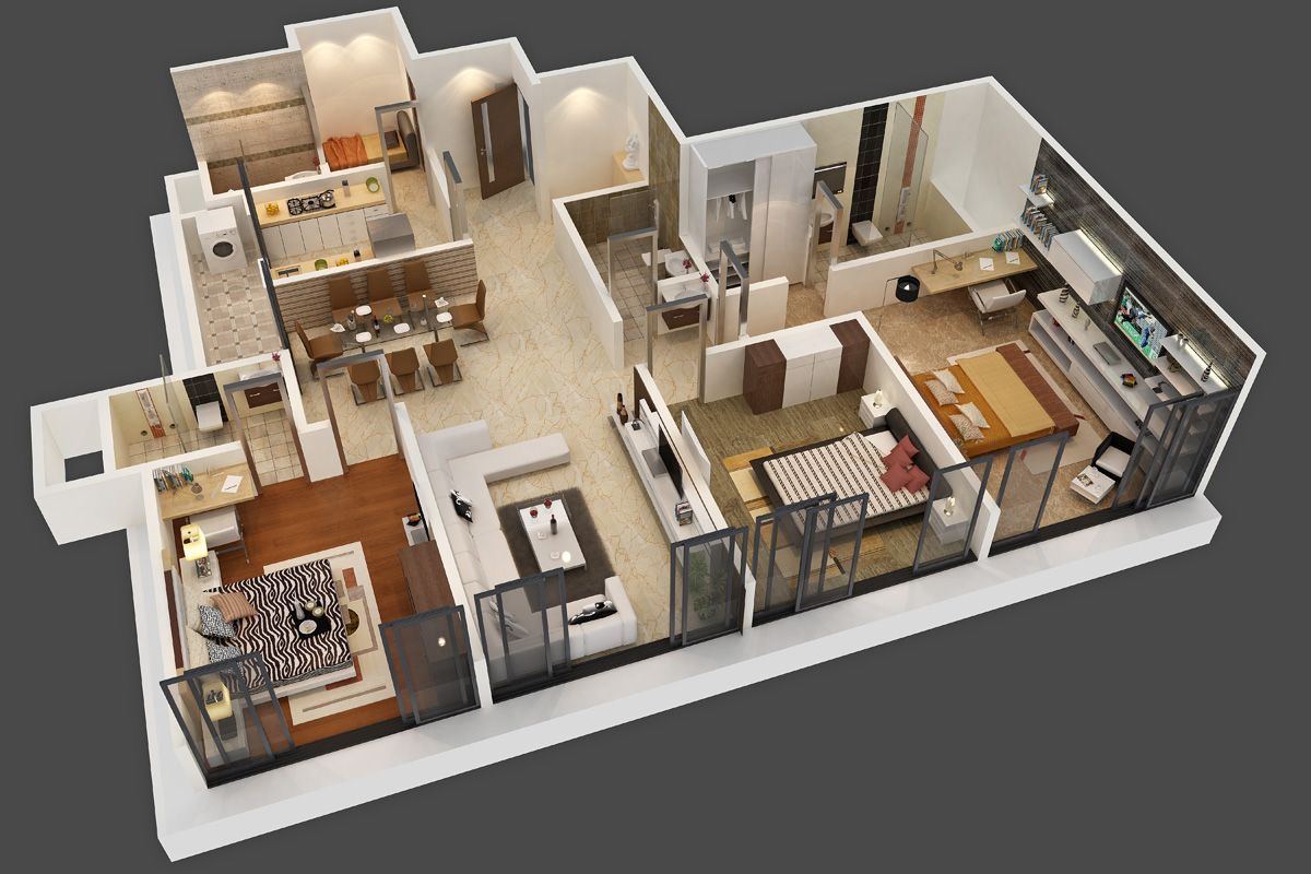 3BHK Interior 3D View